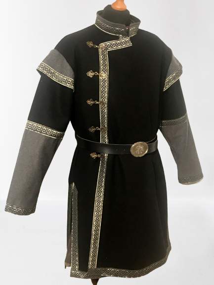  Kaftán - mongol típusú - fekete-szürke, téli kabátszövet