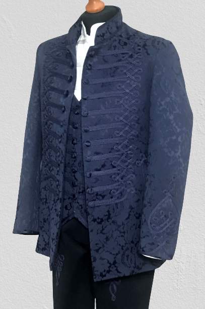 Bocskai öltöny kék brokát, Rákóczi zsinórozással - zakó+nadrág+mellény 